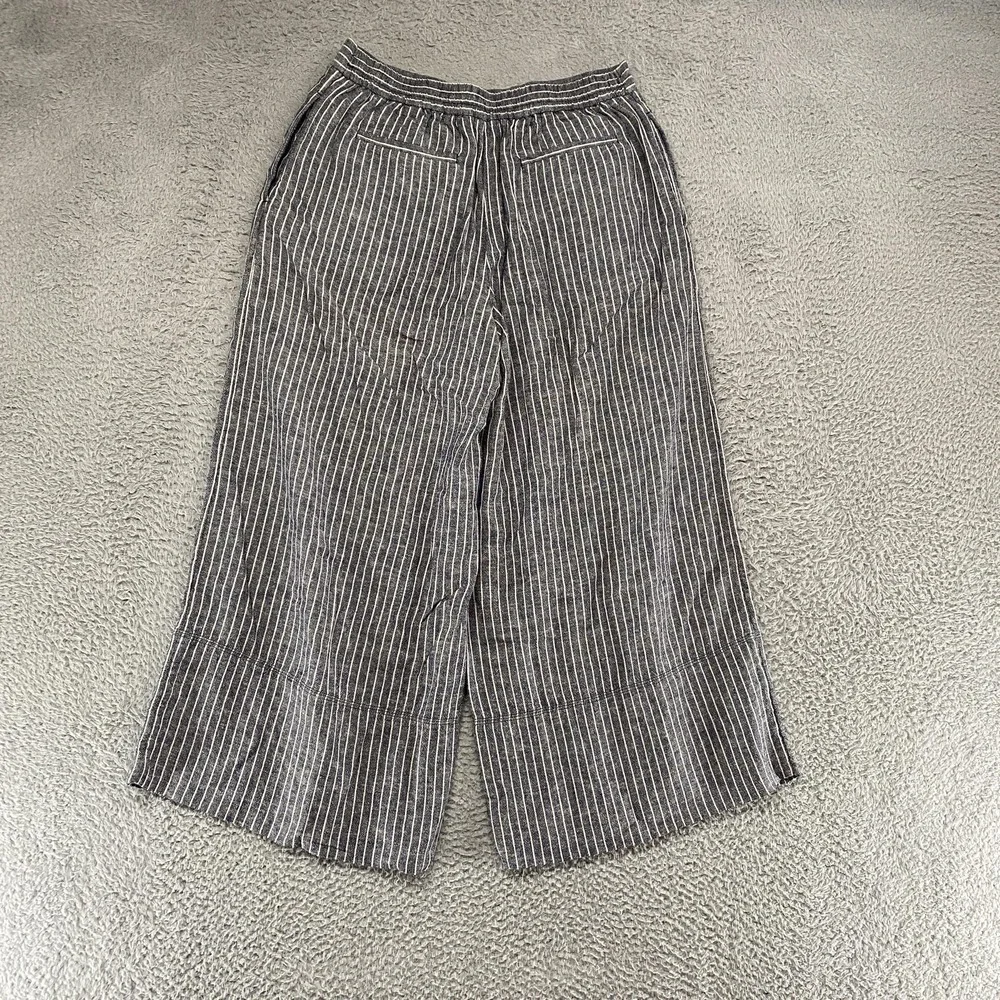 Banana Republic Wide Leg Pants Womens S Blue Stripe Linen Ankle Coastal Beachy